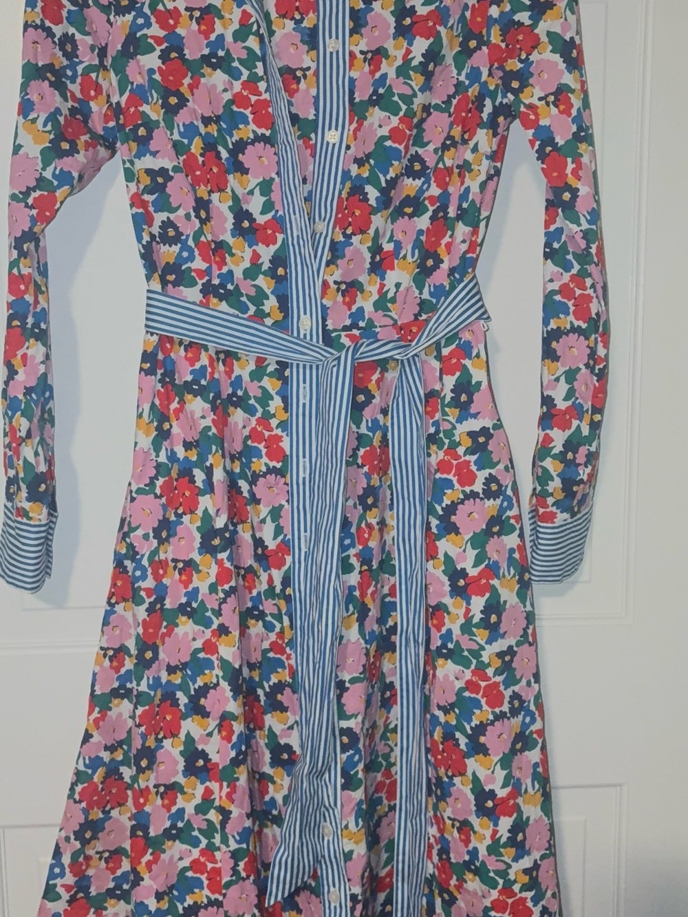 Boden Multicolor Floral Midi Shirt Dress with Blue Stripe Trim - Picture 5 of 5